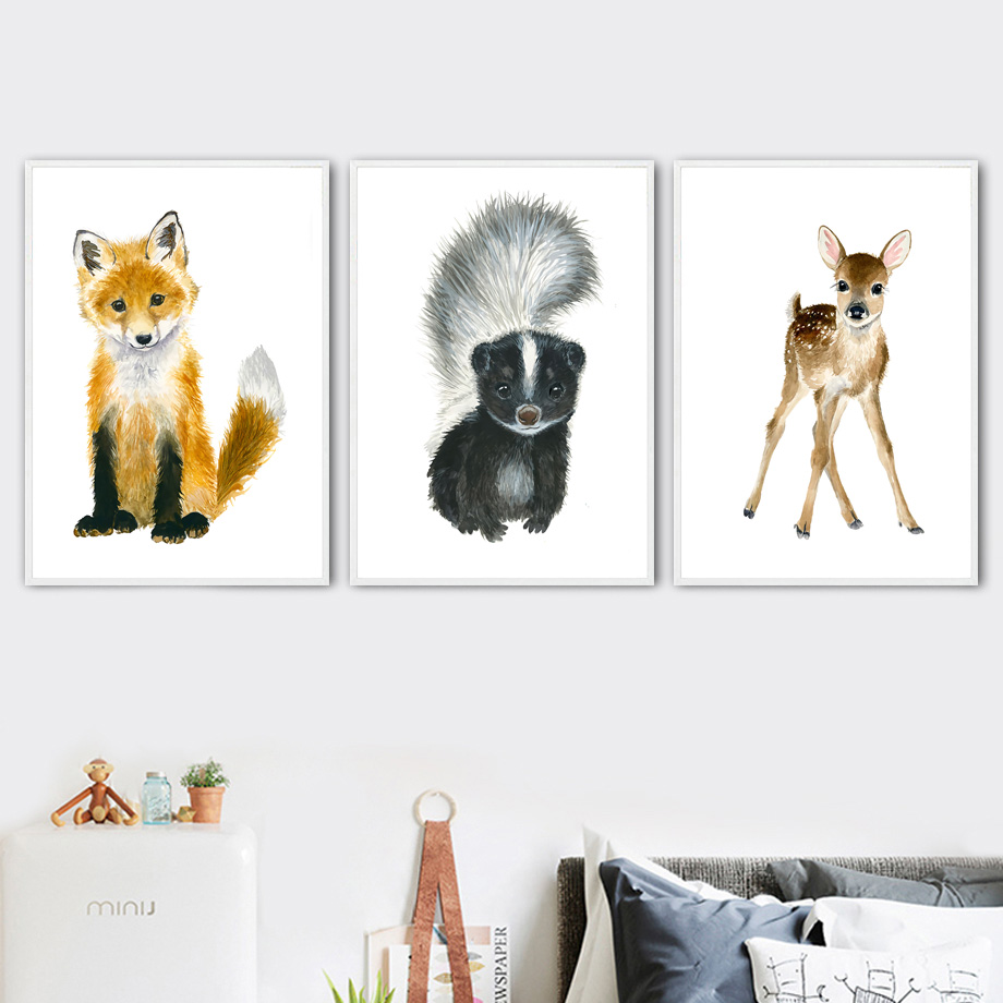 Baby Nursery Giraffe - Toile d'art mural avec éléphant, renard,