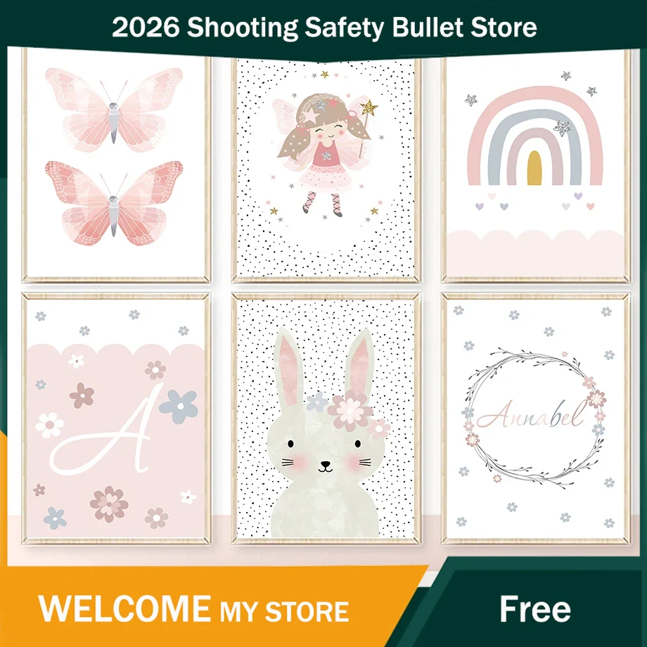 Baby Nursery Girl Room - Tableau mural sur toile avec motifs