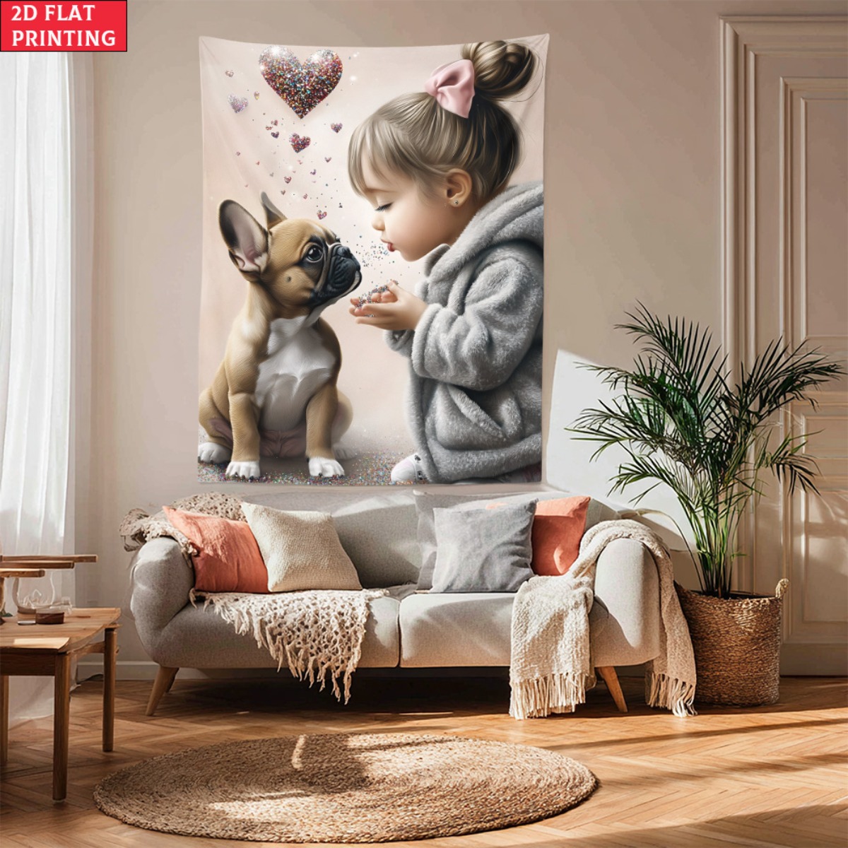 Baby Nursery Girl Room - Fille avec bouledogue français chiot coeur