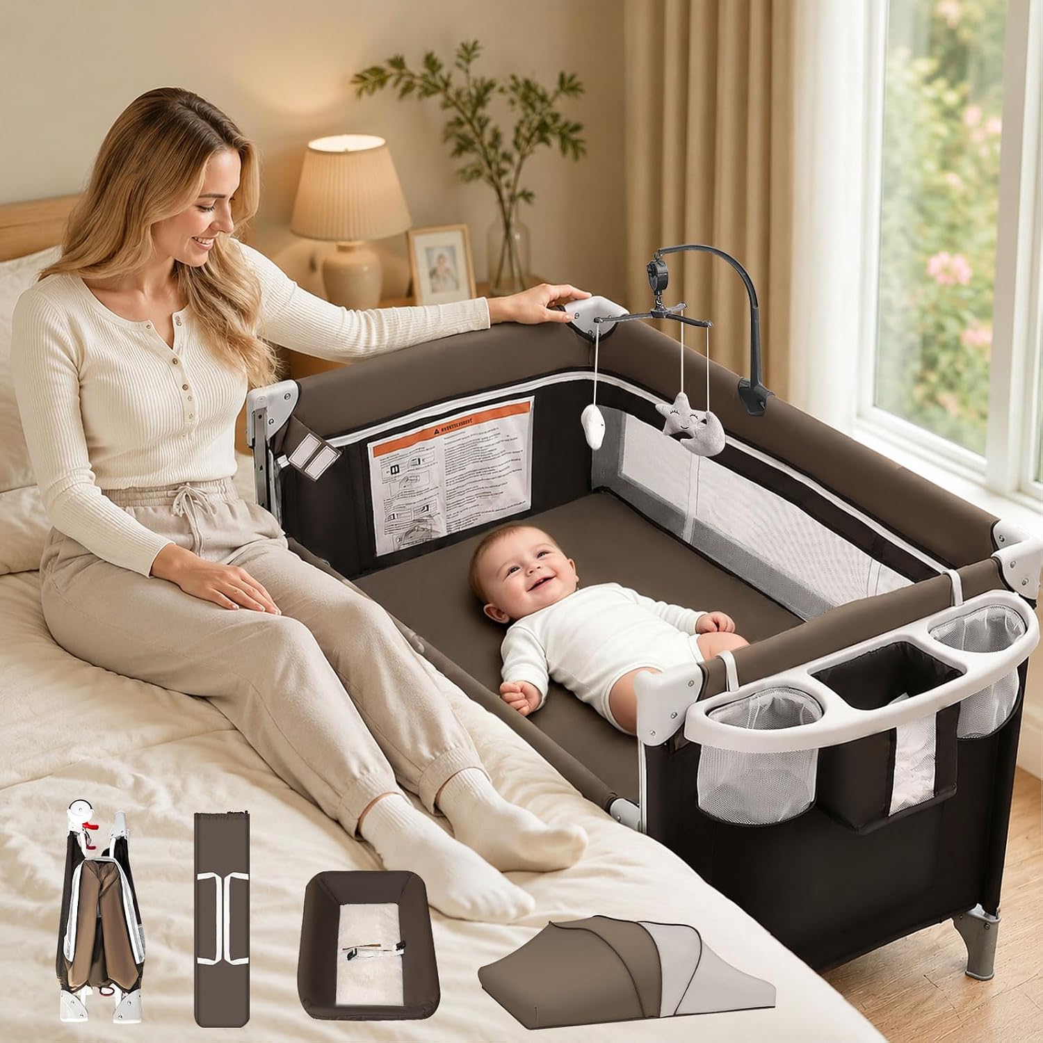 Bassinet Bedside Sleeper - Lit cododo 5-en-1 pour bébé, lit