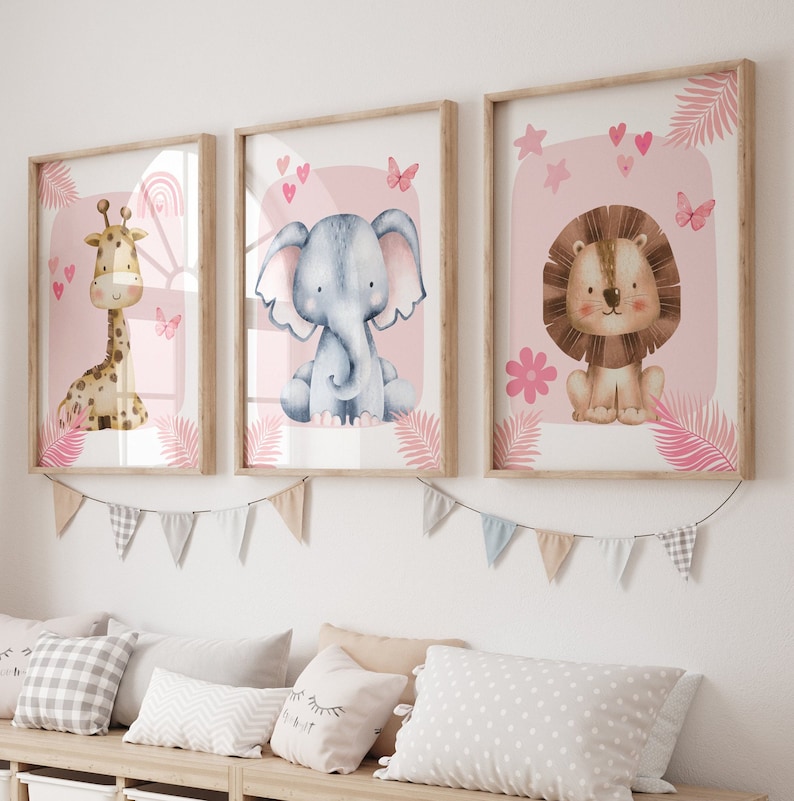 Baby Nursery Giraffe - 1/3 pièces rose éléphant girafe Lion