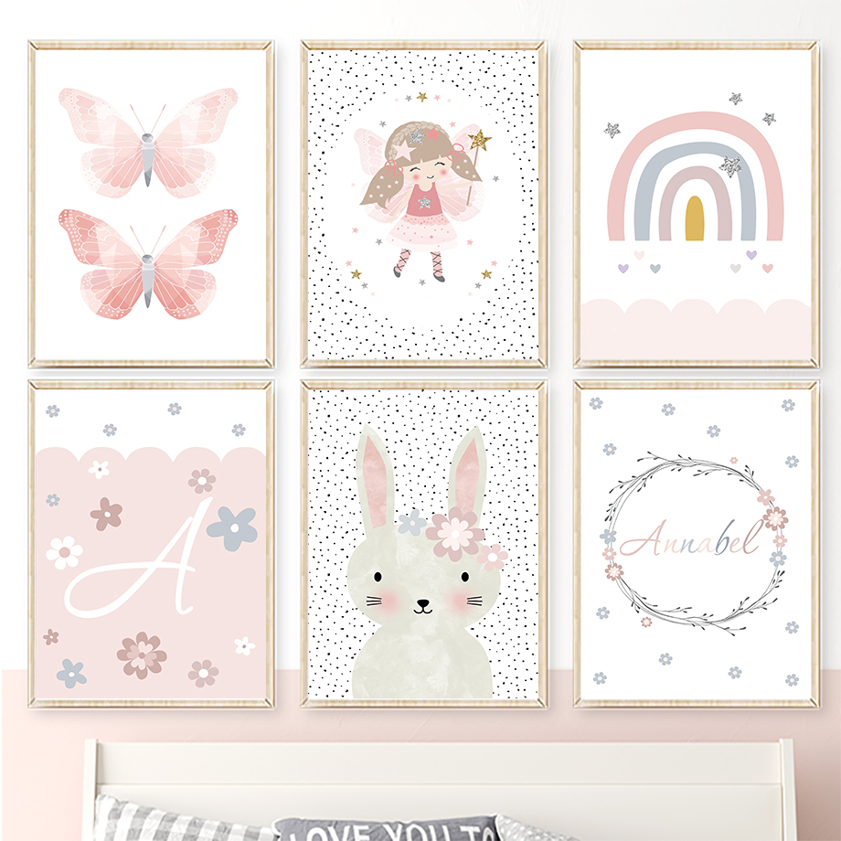 Baby Nursery Girl Room - Tableau mural sur toile avec motifs