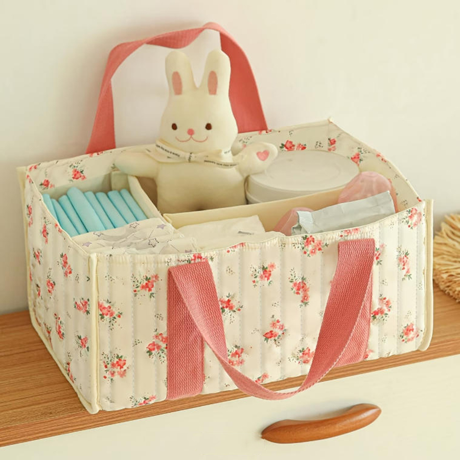 Baby Nursery Basket - Organisateur de couches à fleurs, panier