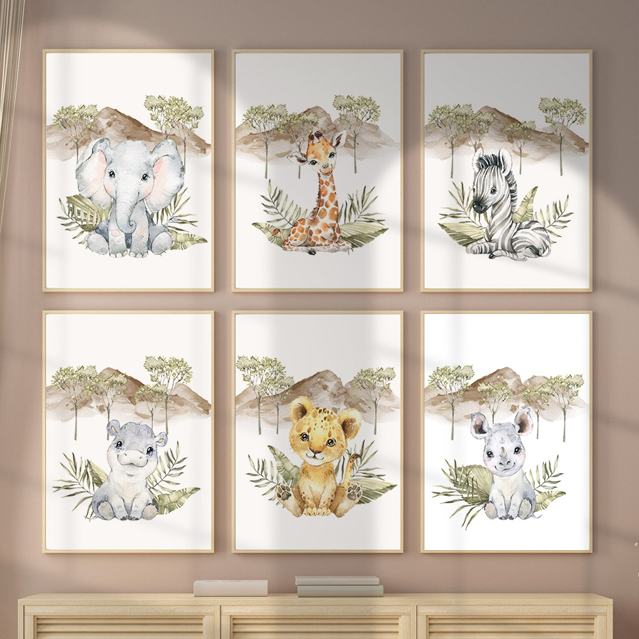 Baby Nursery Giraffe - Affiches murales girafe, zèbre, éléphant, lion,