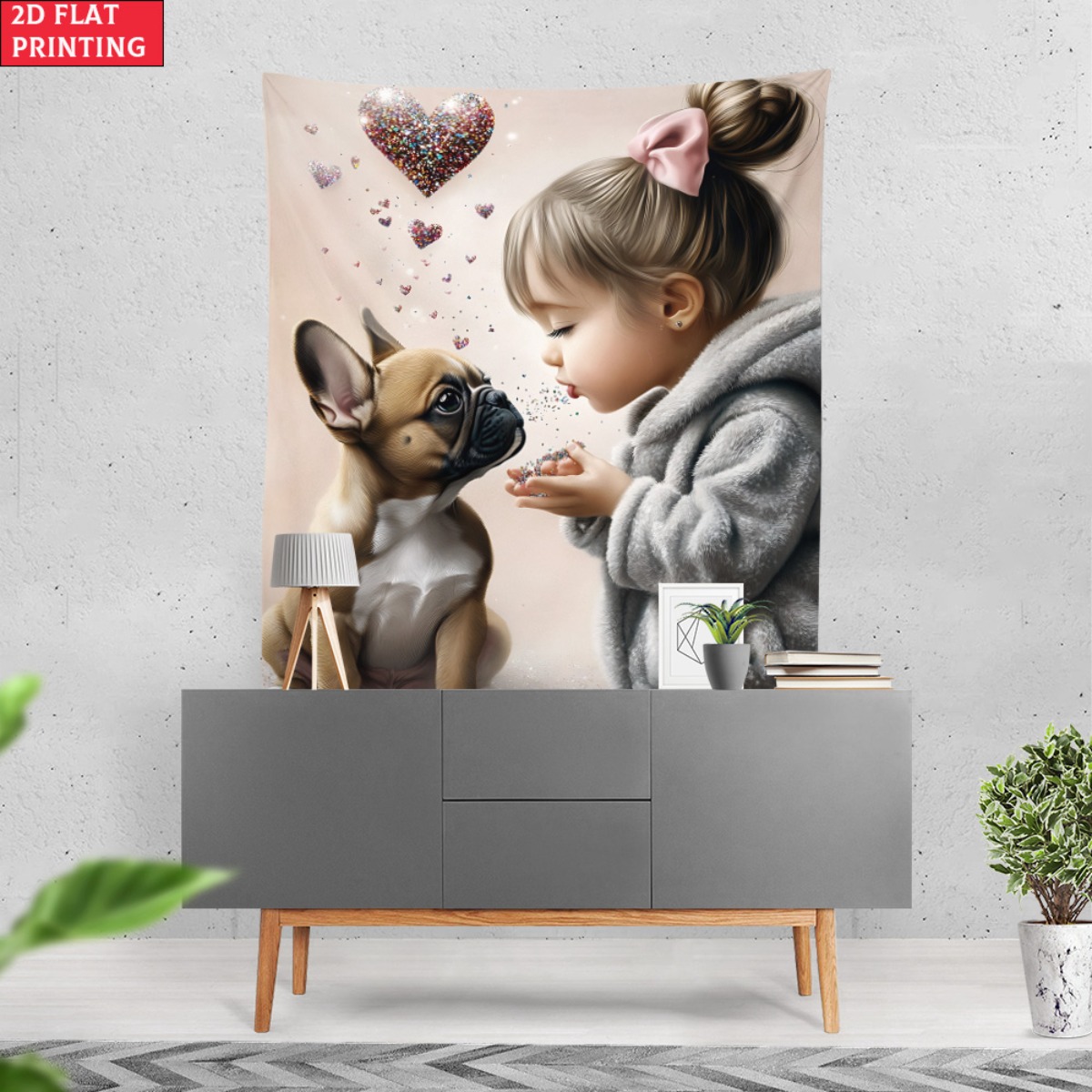 Fille avec bouledogue français - Baby Nursery Girl Room avis et prix