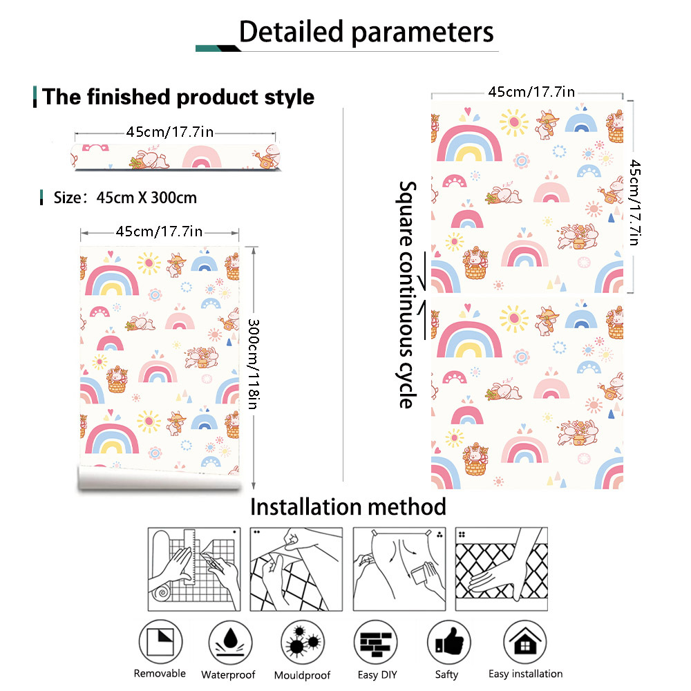 Boho arc-en-ciel enfants bâton - Baby Nursery Peel And Stick Wallpaper avis et prix
